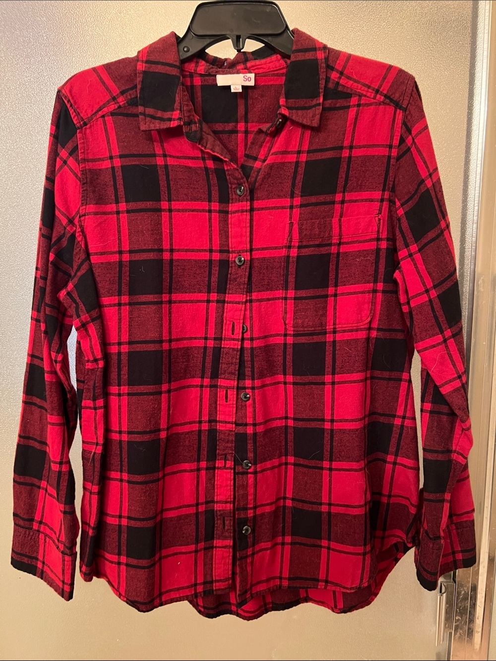 SO Red and Black Plaid Button-Down Shirt